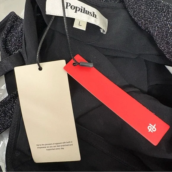 Popilust Black Silver Shimmer Bodysuit Shapewear L - Picture 6 of 8